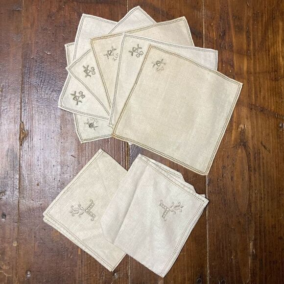 Vintage Handmade Napkin & Coaster Set, Eyelet Detail with Accented Stitching - Picture 4 of 6